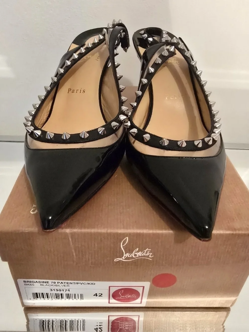 Christian Louboutin Pointed Toy Stud Slingback 70 Size 42 Us 10 AUTHENTIC